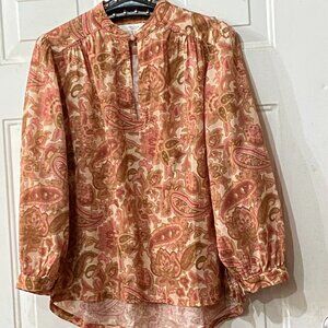 Trovata Bird of Paradis Sz S Blouse Long Sleeve Multicolor Paisley Cotton
